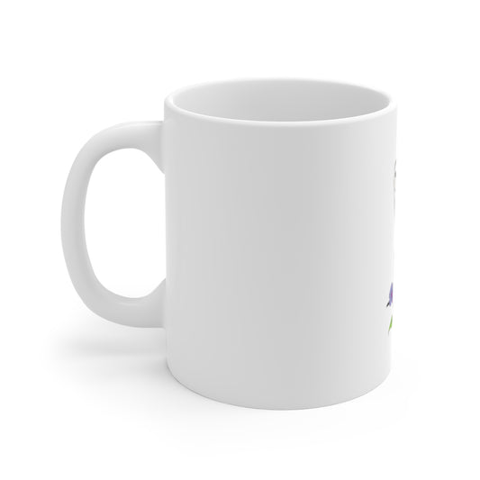 Barn Owl Floral Mug — 11oz Nature Coffee Cup with Hand-Drawn Owl & Purple Flowers