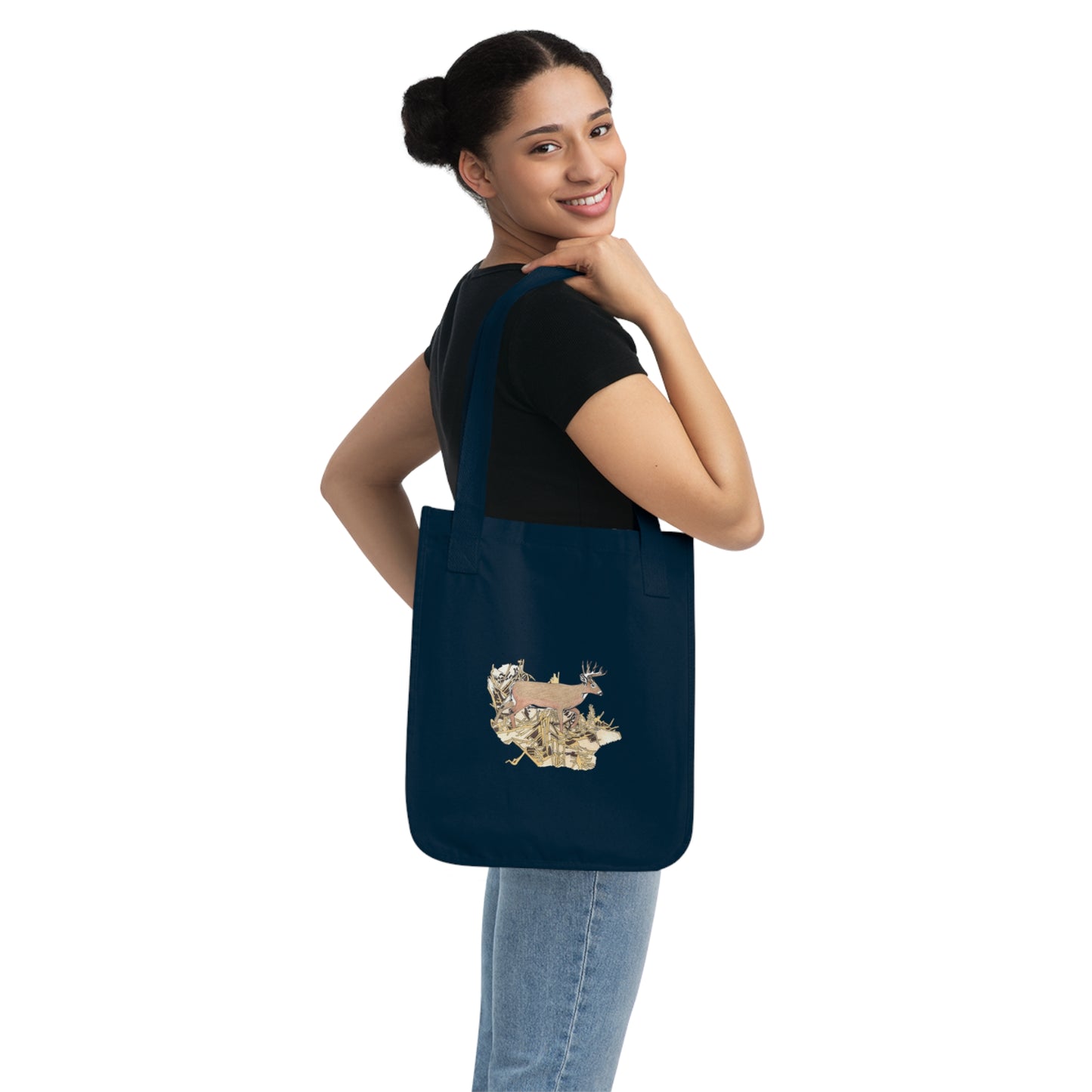Canvas Tote Bag — Woodland Deer Collage Organic Market Tote