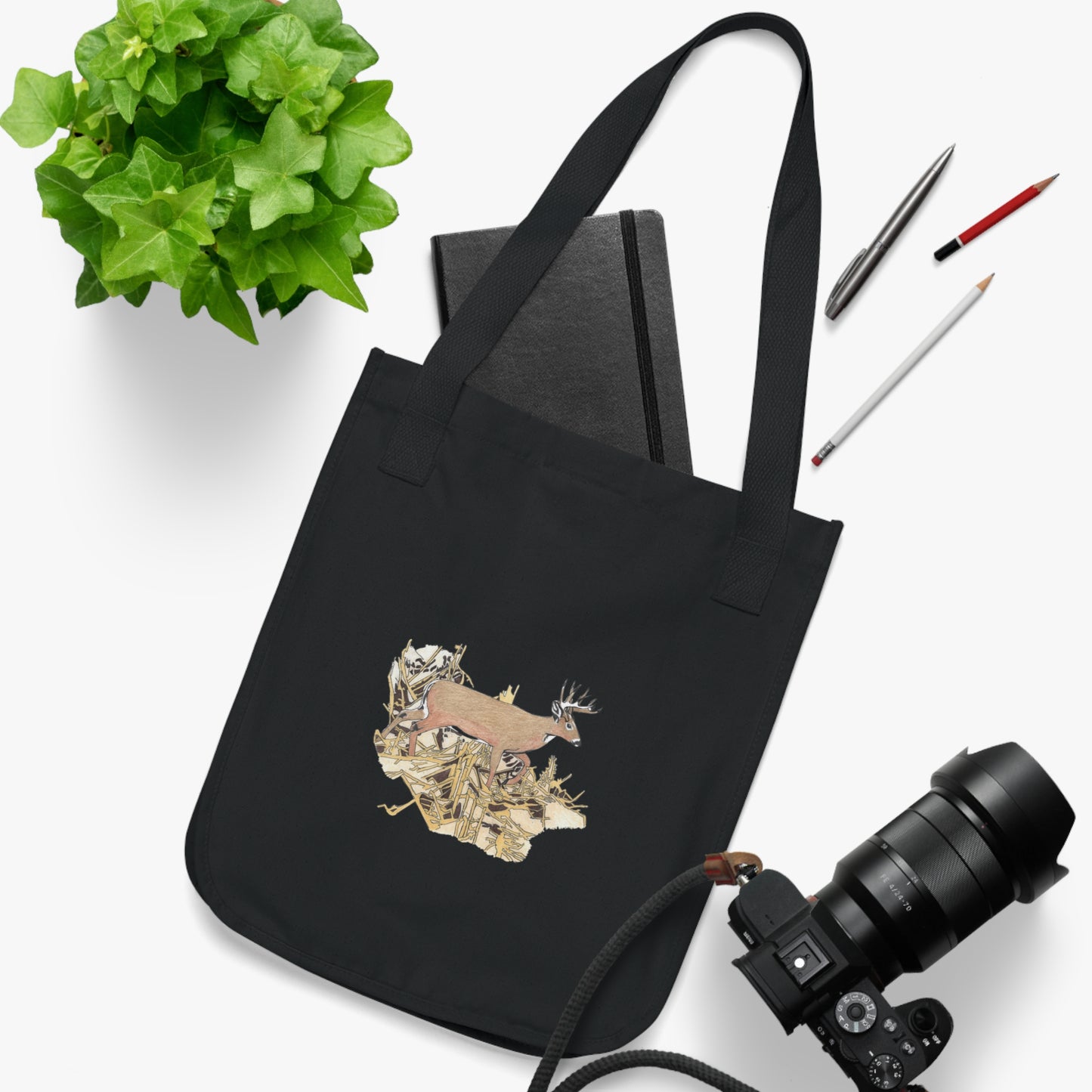 Canvas Tote Bag — Woodland Deer Collage Organic Market Tote