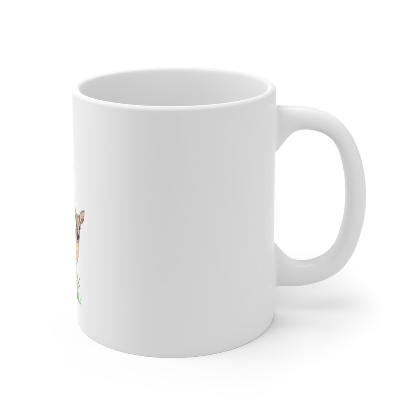 11oz Fawn & Peach Tree Ceramic Mug — Hand-Drawn Woodland Fawn Coffee Cup