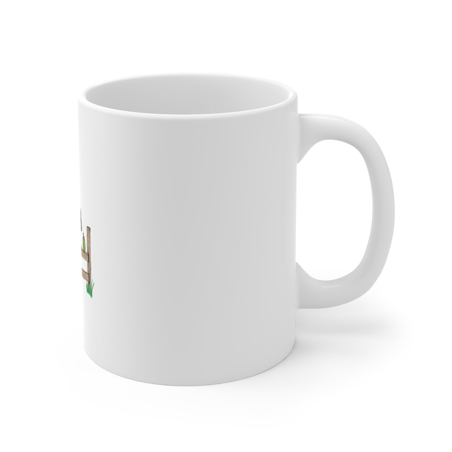 Squirrel on Fence 11oz Ceramic Mug - Cute Hand-Drawn Woodland Animal Coffee Cup