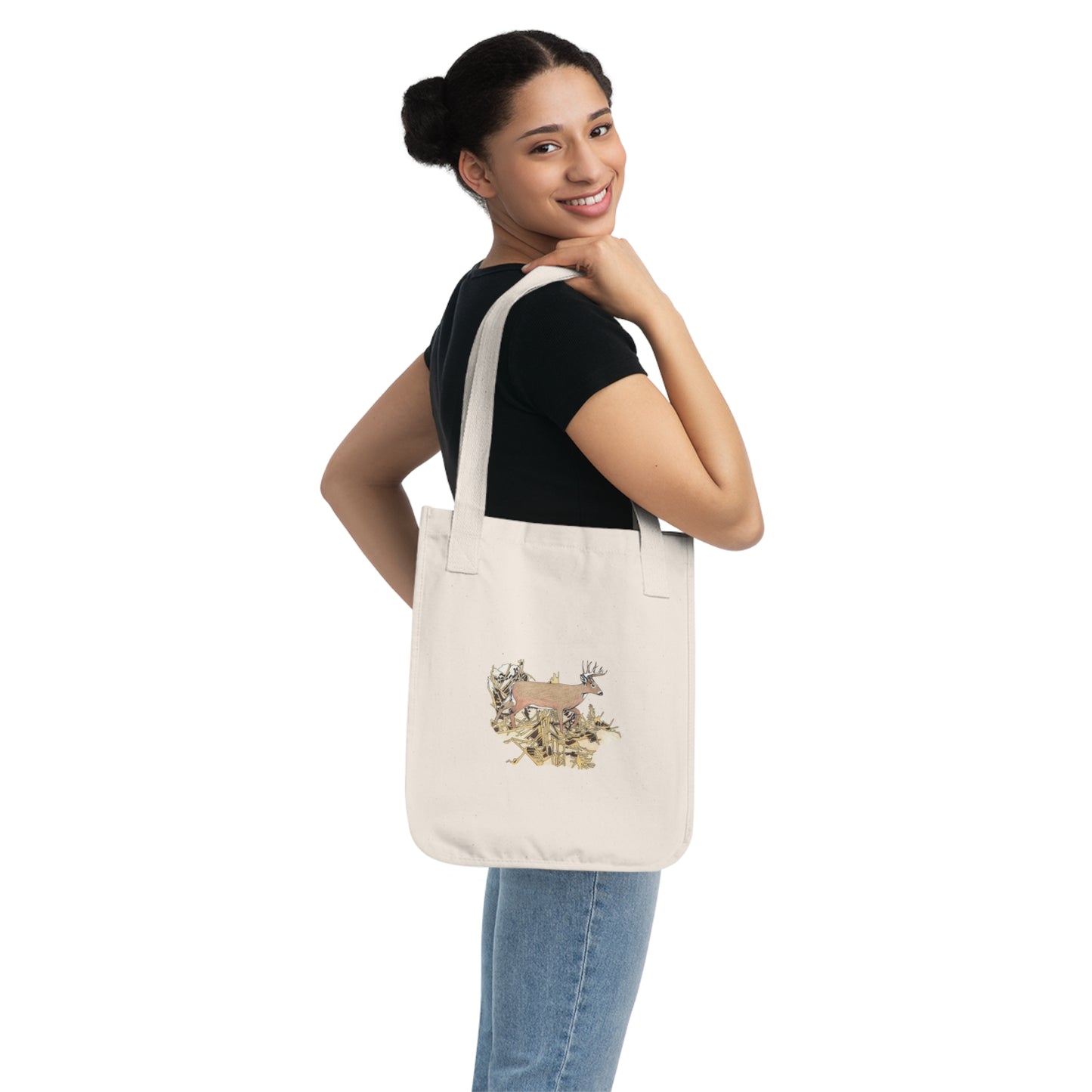 Canvas Tote Bag — Woodland Deer Collage Organic Market Tote