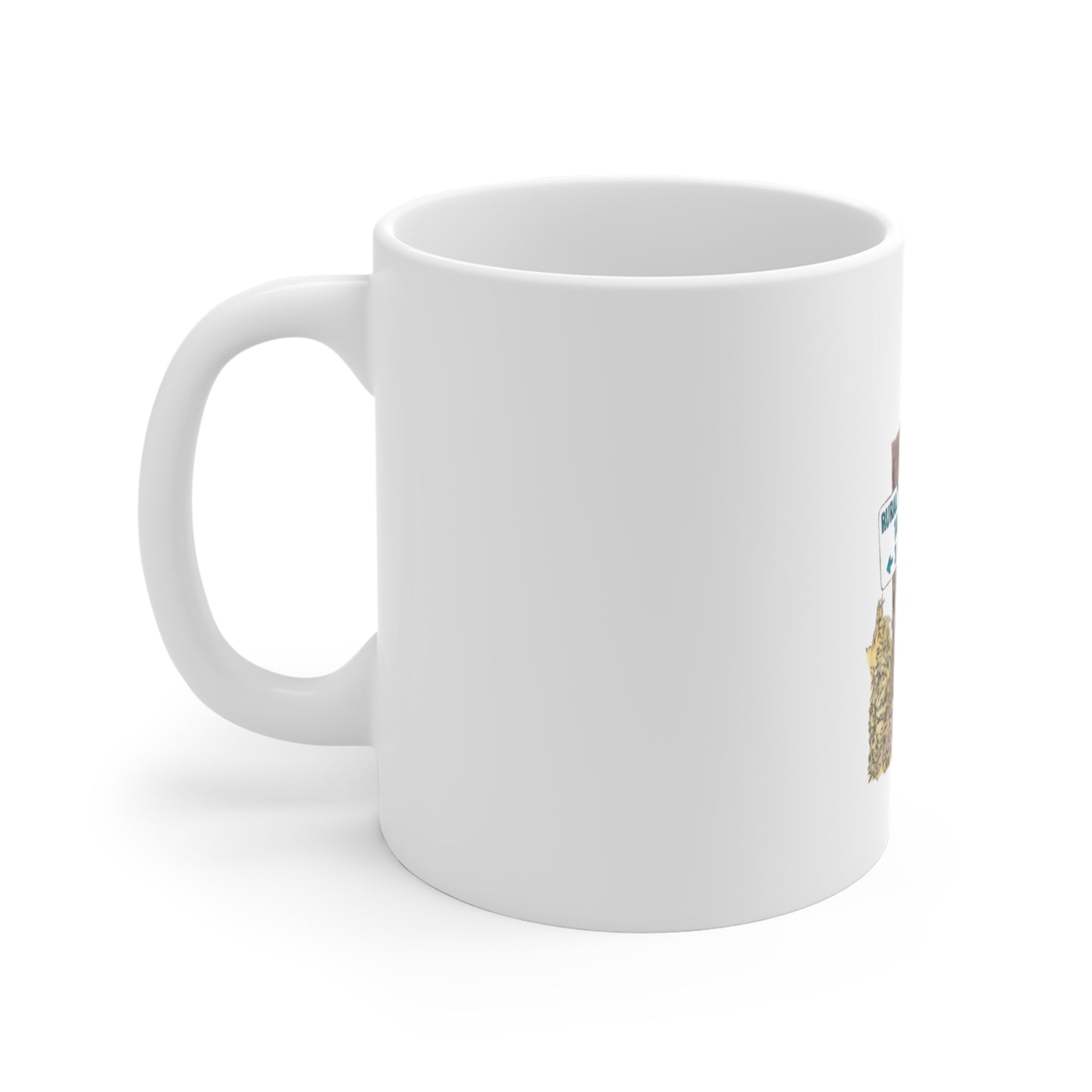 Hand-Drawn Rural Route Armadillo Mug — 11oz Rustic Wildlife Coffee Cup