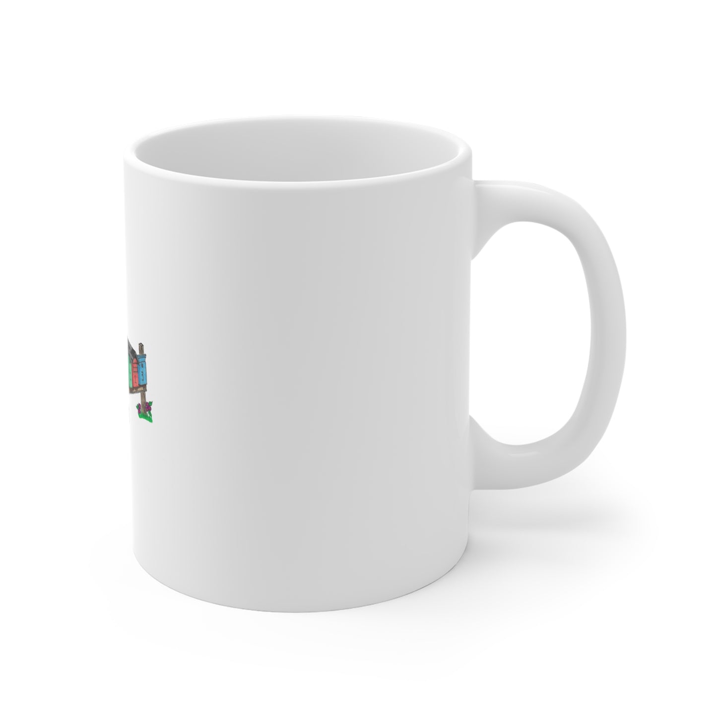 Bunny Library Mug — Hand-Drawn Cute Rabbit Reading Row of Colorful Books 11oz Ceramic