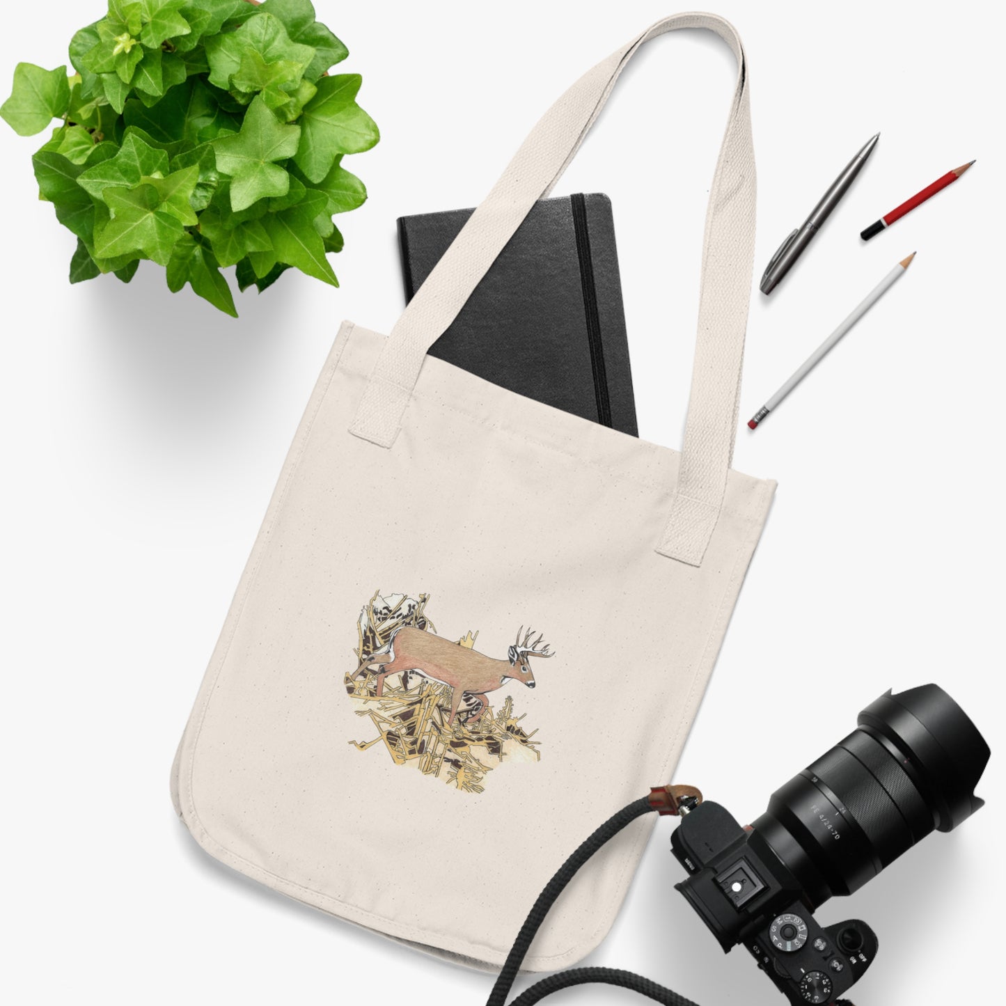 Canvas Tote Bag — Woodland Deer Collage Organic Market Tote
