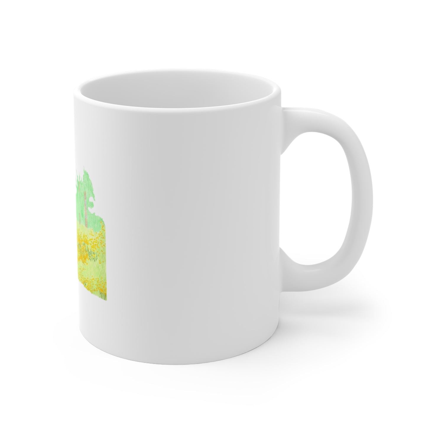 Hand-Drawn Bear in Wildflower Meadow Mug — 11oz Nature Coffee Cup