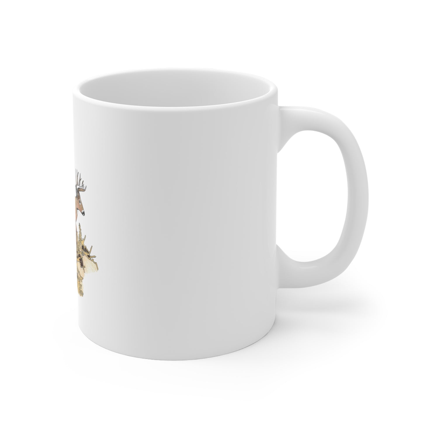 Hand-Drawn Deer Illustration Mug — Woodland Buck Ceramic Coffee Cup (11 oz)