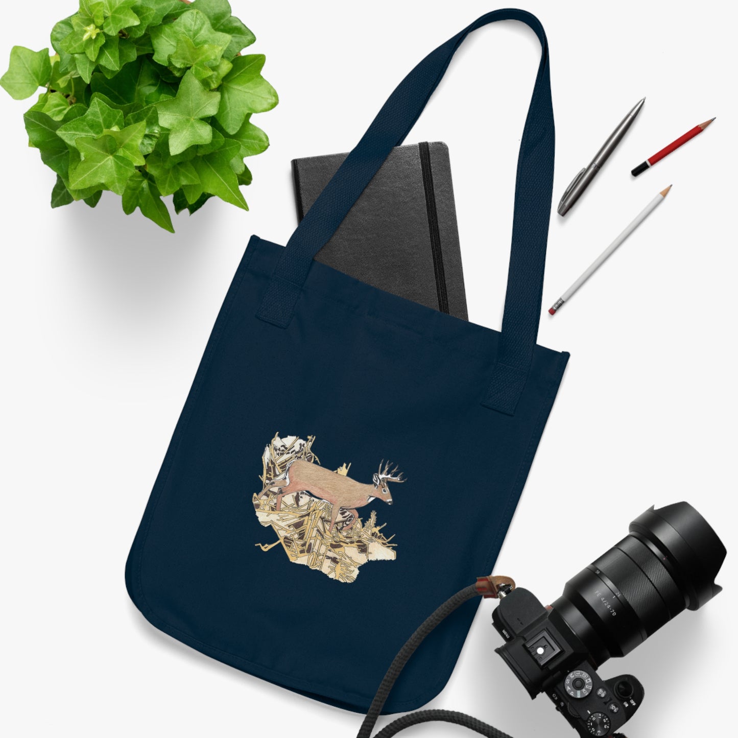 Canvas Tote Bag — Woodland Deer Collage Organic Market Tote