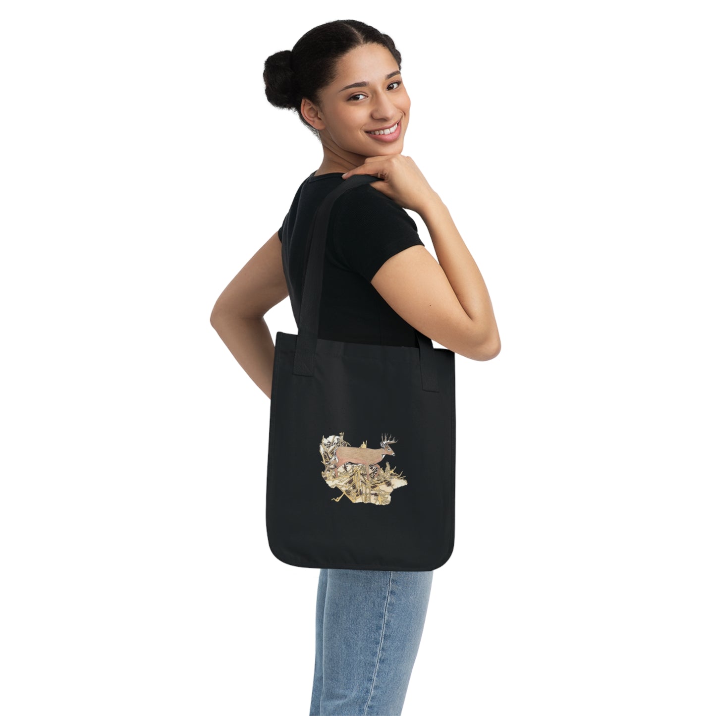 Canvas Tote Bag — Woodland Deer Collage Organic Market Tote
