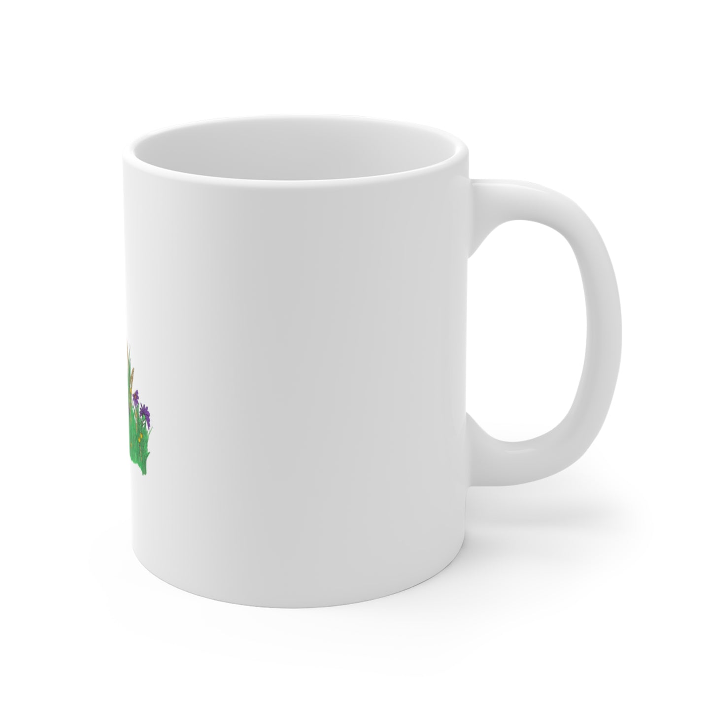 Hand-Drawn Fox in Wildflower Field Mug — 11oz Nature Coffee Cup