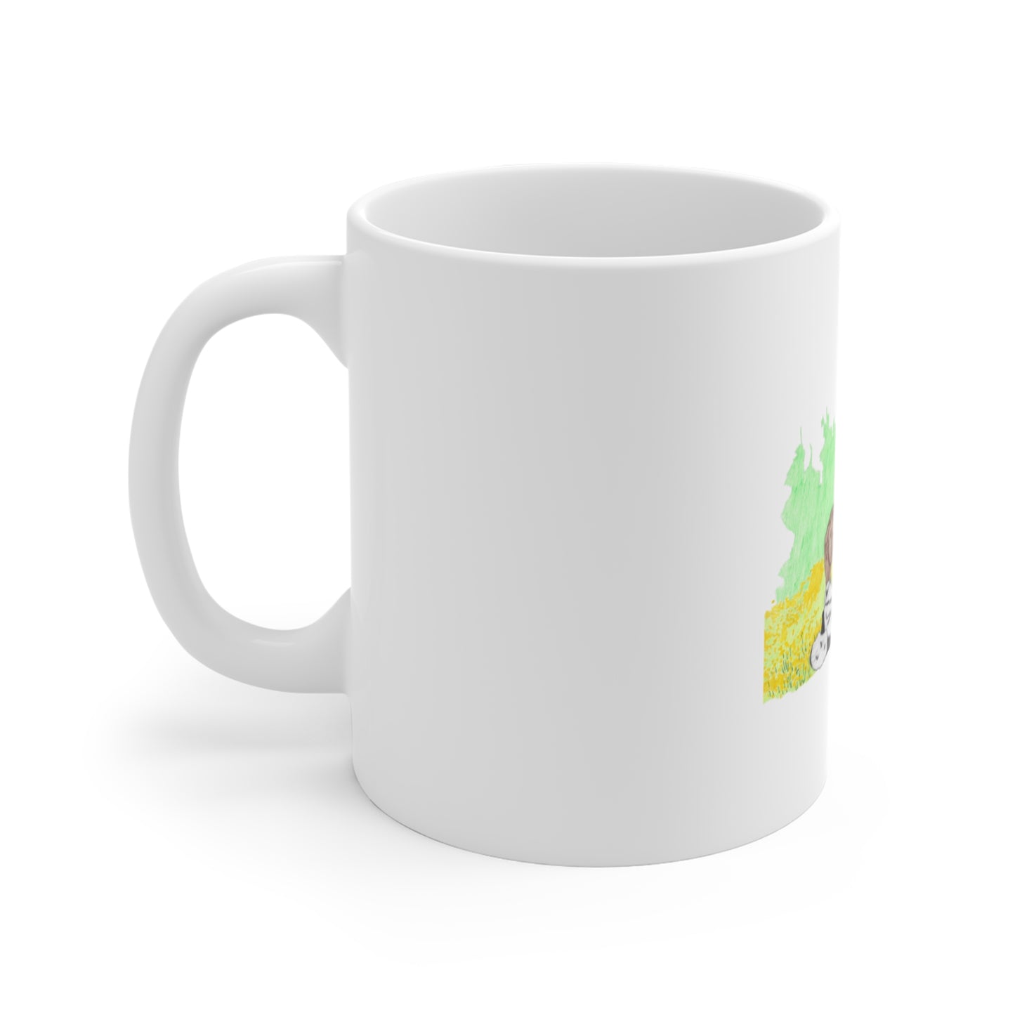 Hand-Drawn Bear in Wildflower Meadow Mug — 11oz Nature Coffee Cup