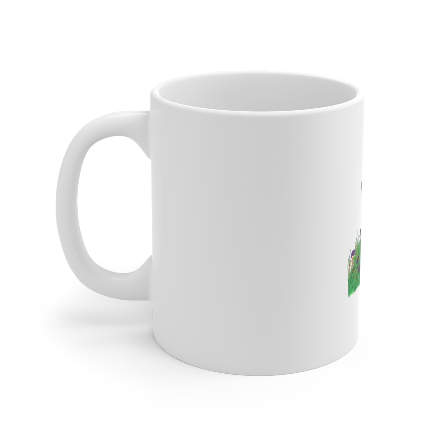 Hand-Drawn Fox in Wildflower Field Mug — 11oz Nature Coffee Cup