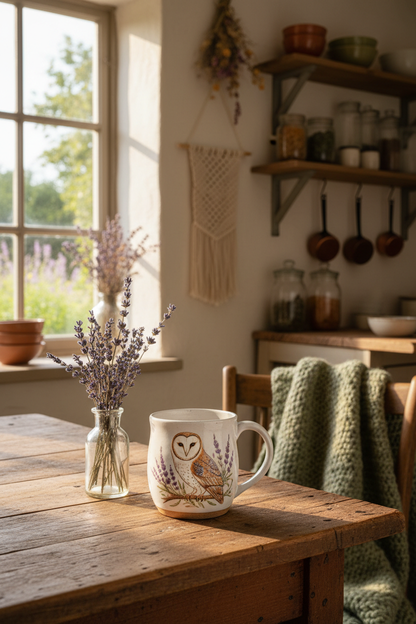 Barn Owl Floral Mug Lifestyle